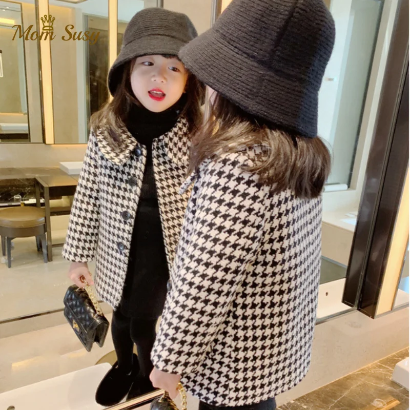 Baby Girl Woolen Jacket Plaid Lattice Warm Infant Toddle Lapel Tweed Coat Winter Autumn Spring Baby Windbreaker Overcoat Clothes