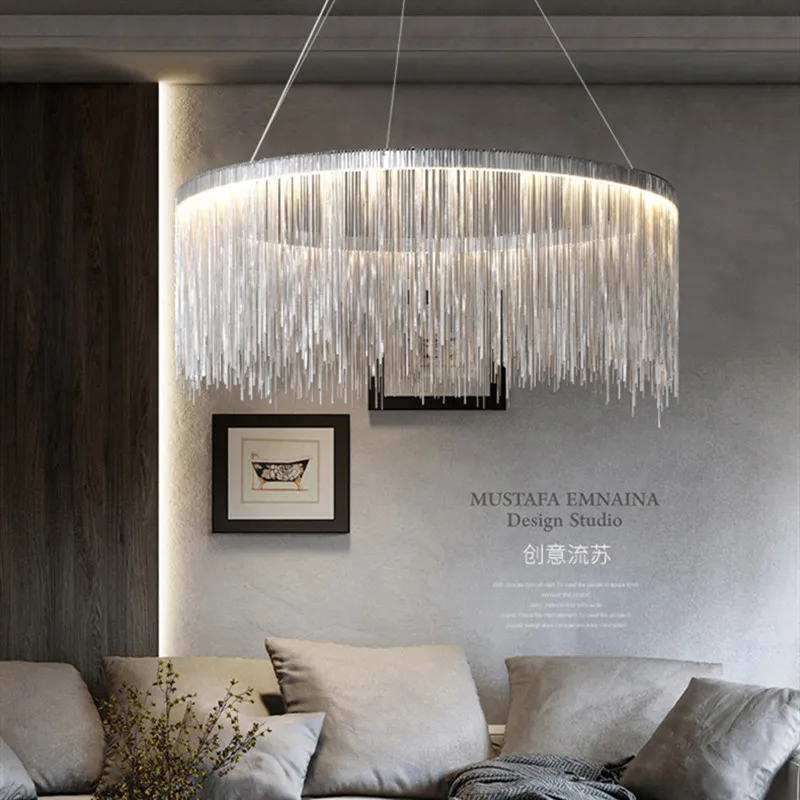 Postmodern Style Living Room Chain Led Chandelier Nordic Creative Bedroom Dining room Cloth Store Tassel Chain Light Fixtures