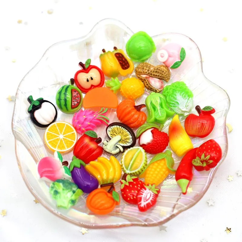 Fruit Vegetable Series Flat Bottom Acrylic Child Education Refrigerator Wall Decoration DIY Handmade Home Clothing Toys 20pcs