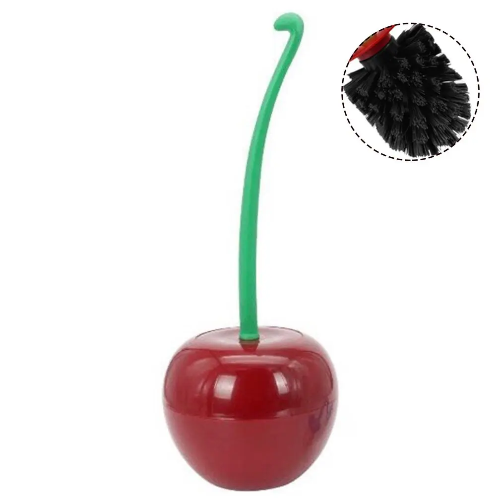 Escobilla y soporte para inodoro con forma de cereza, cepillo de limpieza para inodoro, cepillo para lavabo de baño, cepillo para tazón de inodoro de mango largo