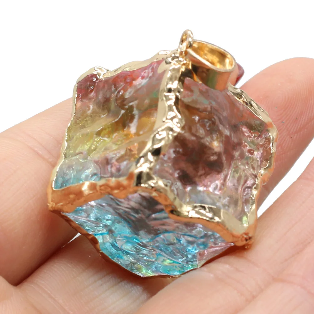 Natural Crystal Pendant Cube Square Electroplate Color Quartz Exquisite charms for Jewelry Making DIY Necklace Earring