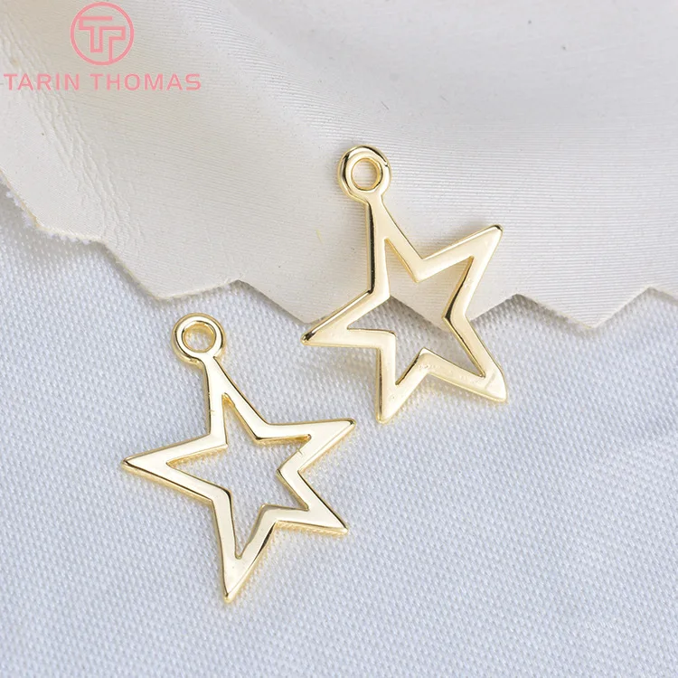 (851)10PCS 14x12MM 24K Gold Color Plated Brass Star Charms Pendants High Quality Diy Jewelry Making Findings Accessories