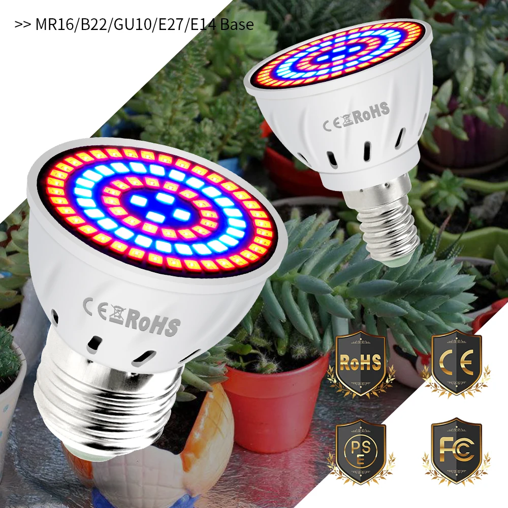 Phyto Grow box Lamps E27 Full Spectrum GU10 Plant Grow Bulbs MR16 Led Bulbs 48 60 80leds B22 LED Grow Chip Greenhouse Phyto Lamp