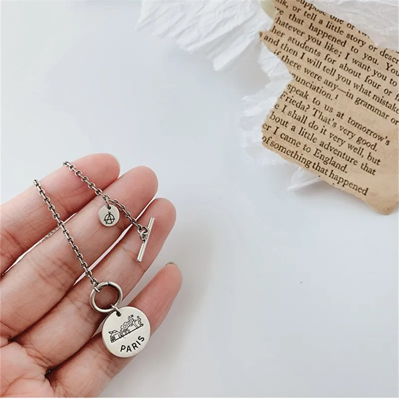 Miuoxion Retro 925 Stamp Round Card OT Buckle Letters Necklace Personality Party Jewelry Fashion For Women Feature Charm Gift