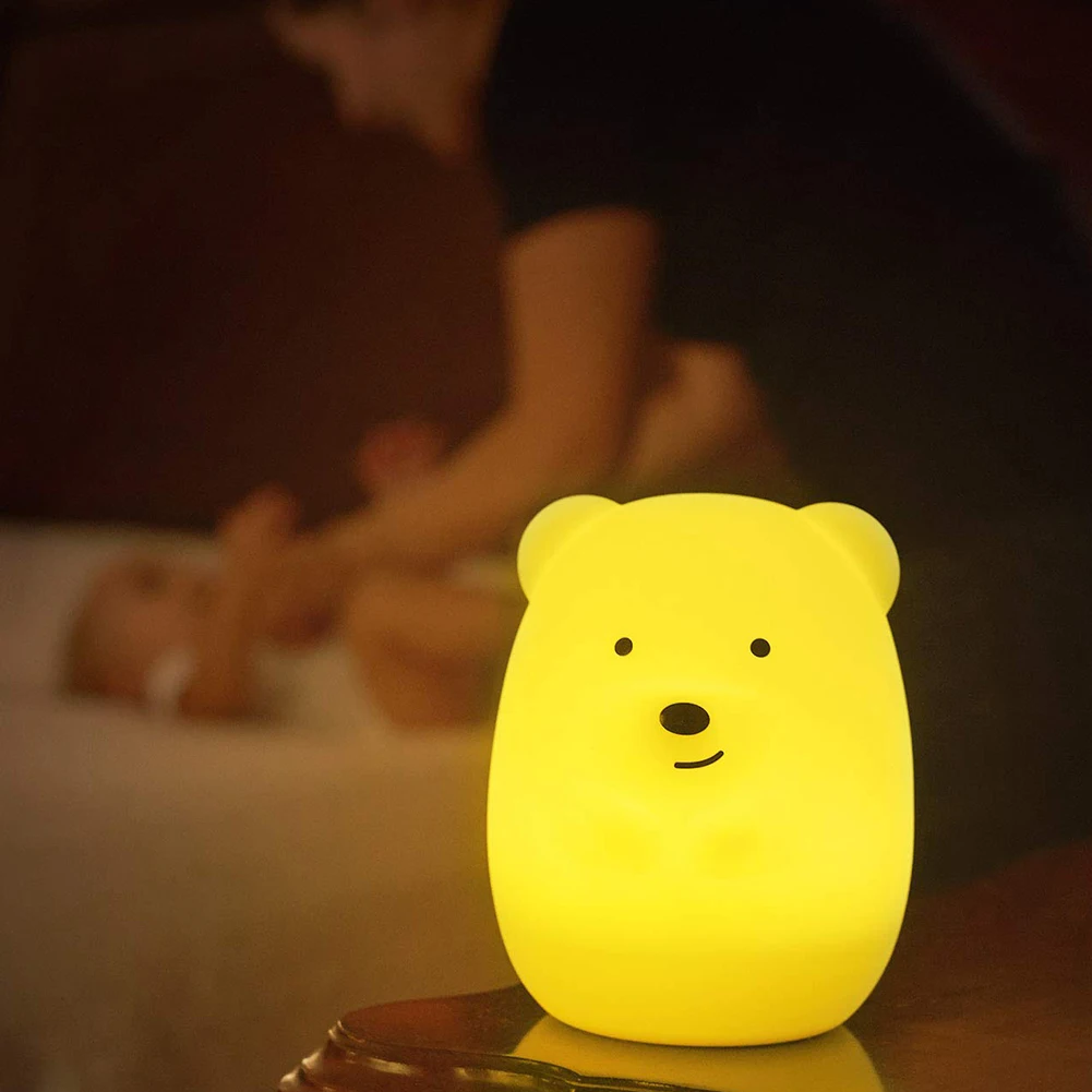 Bear Owl Shape Remote Control LED Nursery Night Light Kids Baby Silicone Pat Color Change Lamp Ночник