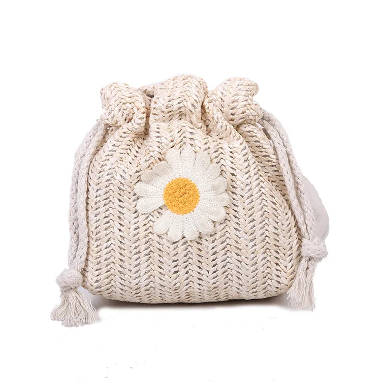 Bolso de paja con bordado de girasol para mujer, bandolera de estilo salvaje con cordón, Mini bolsa de mensajero