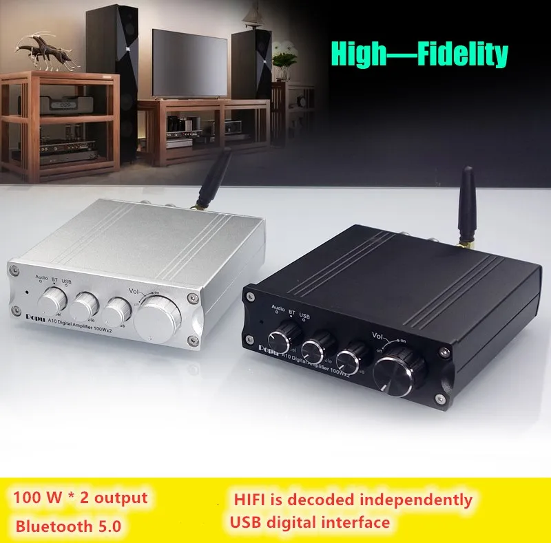 

New POPU A10 HiFi 2.0 Dual TPA3116 Digital Audio Power Amplifier 100W*2 USB PCM2706 Bluetooth 5.0 QCC3003+NE5532+PCM5102A