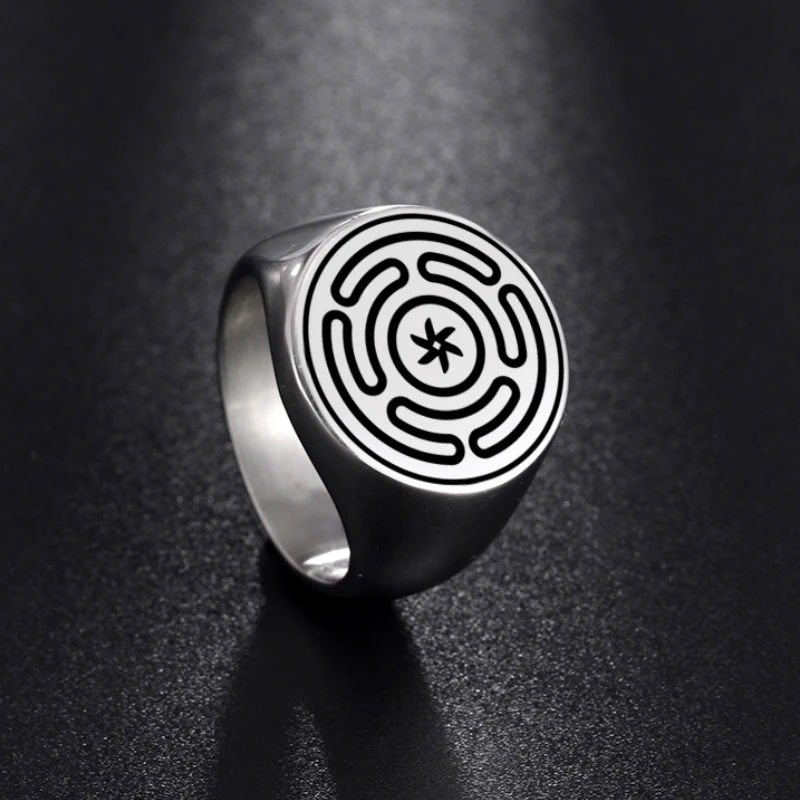 LIKGREAT Hecate Wheel Strophalos Hekate Rings Stainless Steel Magic Symbol Logo Charm Kabbalah Ring Amulet Vintage Jewelry Gift