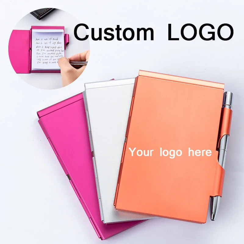 Custom LOGO Notebook Office Accessories Personalized Aluminum Notepad Metal Appearance Mini Notebooks with Pen Business Supplies