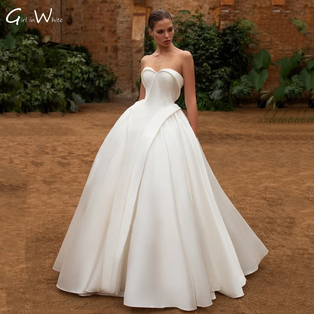 Vestidos De Novia blancos simples y modernos, vestidos De Novia con escote corazón y cintura De satén, Vestido De Novia personalizado De princesa