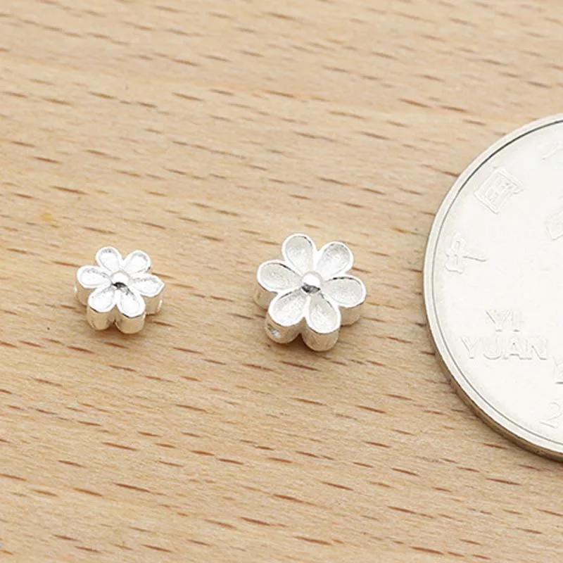 Genuine Real Pure Solid 925 Sterling Silver Flower Spacer Beads Loose Bead Necklace Bracelet DIY Jewelry Making Findings