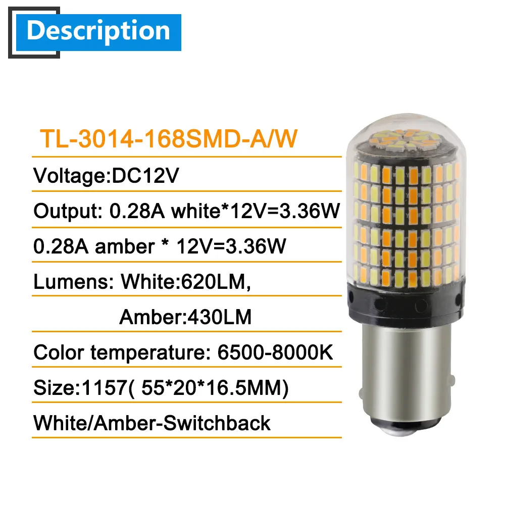 2-Pack DC Dual Color p21/5w 1157 BAY15D 3014 168 SMD 3157 7443 W21W Switchback Led Bulbs DayLight Turn Signal Light White Amber