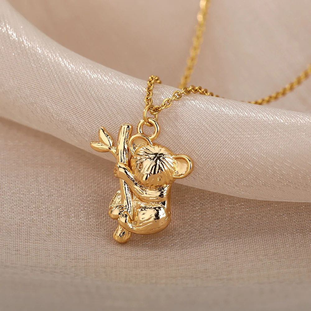 Cute Koala Bear Necklaces For Women Stainless Steel Collarbone Necklace Femme Australian Fashion Animal Jewlery Friendship Gift