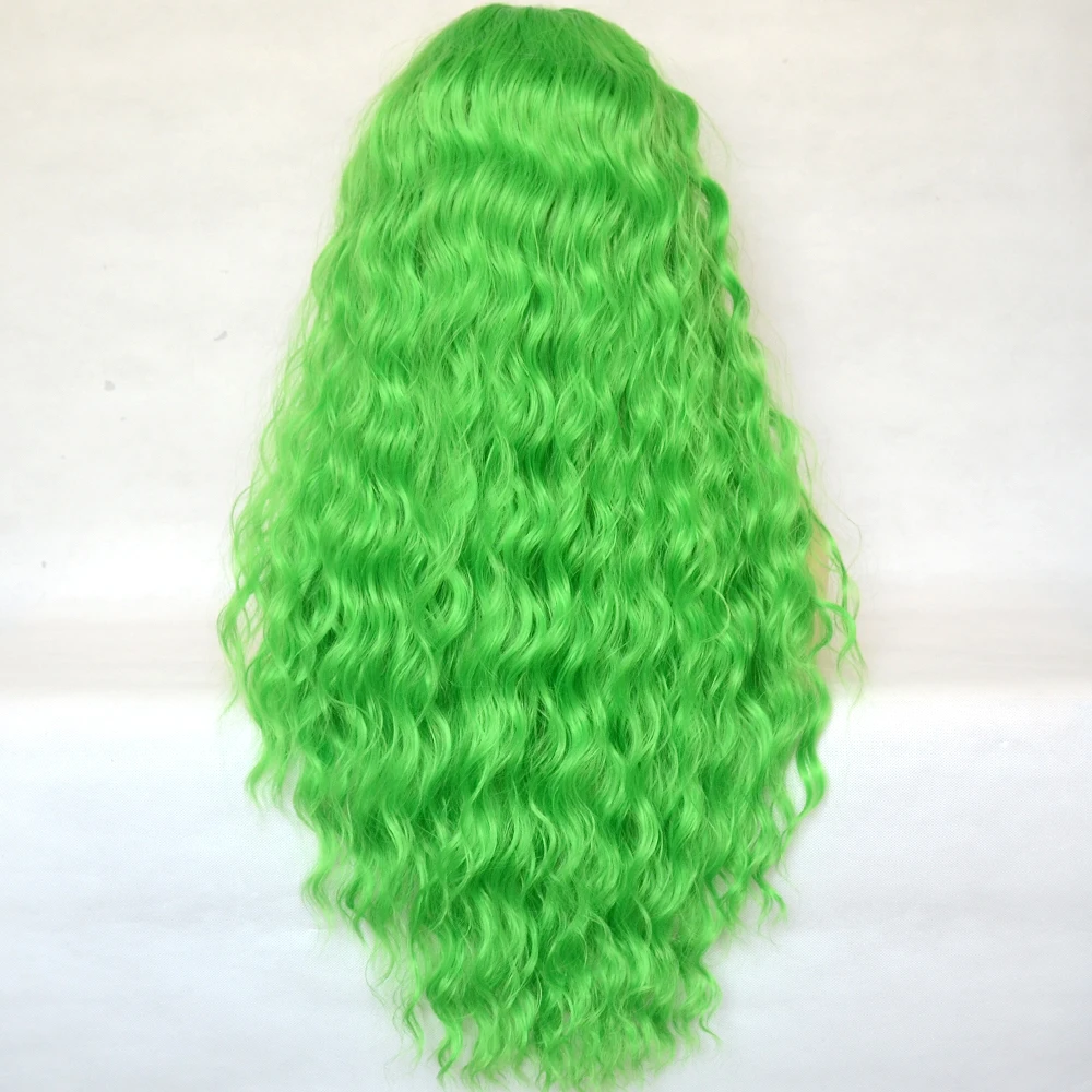 Vogue Queen Green Synthetic Lace Front Wig Heat Resistant Fiber Neat Curly Cosplay Wig Natural Hairline For Women