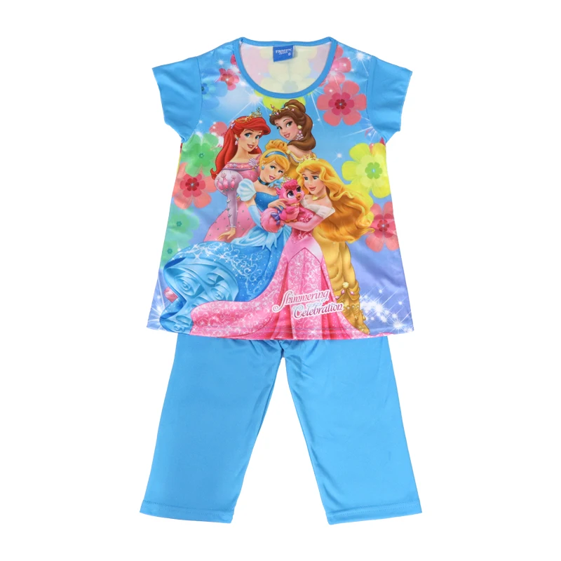 

Girl Anna Elsa Sets Summer New Kids Outfits Children's Clothing Short Sleeve + Trousers Pajamas Suit Rapunzel Ariel Minnie 3-8Y