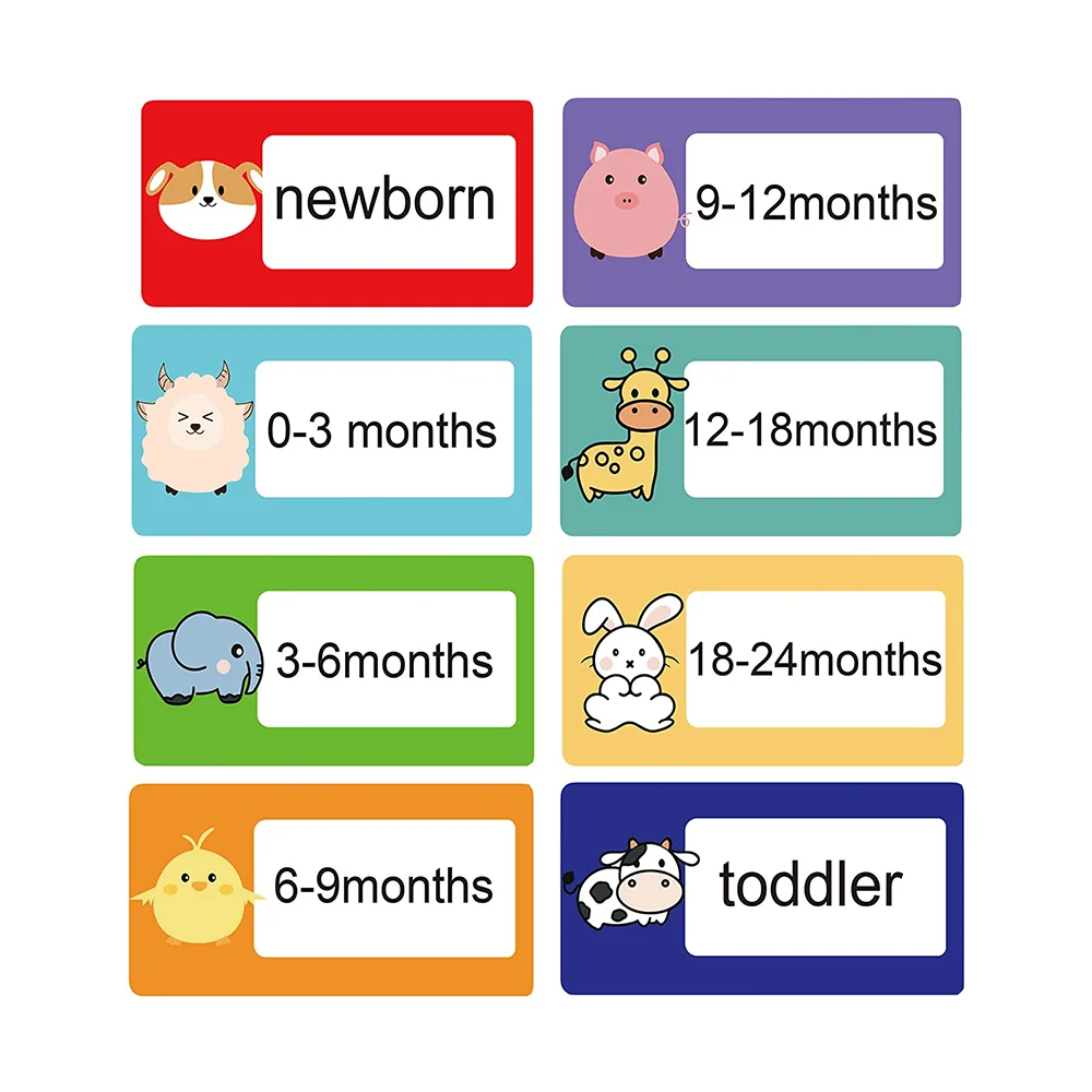 Nursery Clothes Drawer Labels 2X4 inch Color Cute Animal Pattern Dresser Stickers 8 Design Baby Bin Organization Labels for Boys