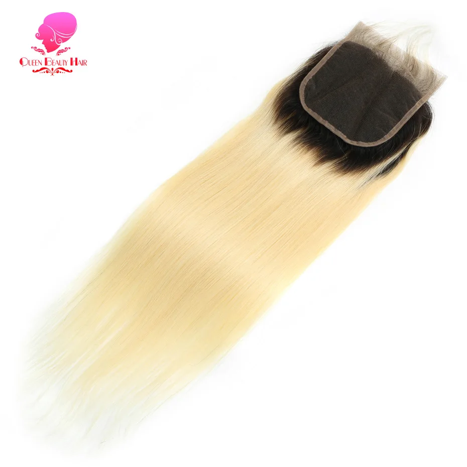 Königin Schönheit 3 Bündel und Verschluss 2 Ton dunkle Wurzeln 1b/613 Ombre blonde brasilia nische gerade Bündel remy menschliches Haar mit Verschluss – Detail 8