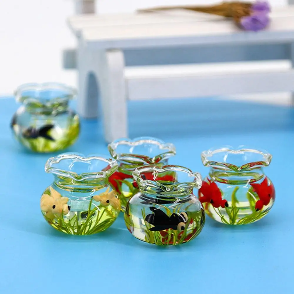 2022 New 1/12 Dollhouse Miniature Glass Fish Tank Bowl High Quality Aquarium Doll House Home Ornament Toy For Dollhouse Decals