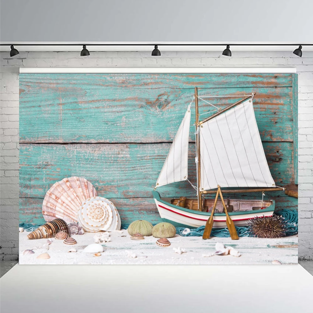 

Background Photography Wooden Board Sailboat Shell Interior Baby Birthday Portrait Backdrop Photographic Photo Studio Photocall