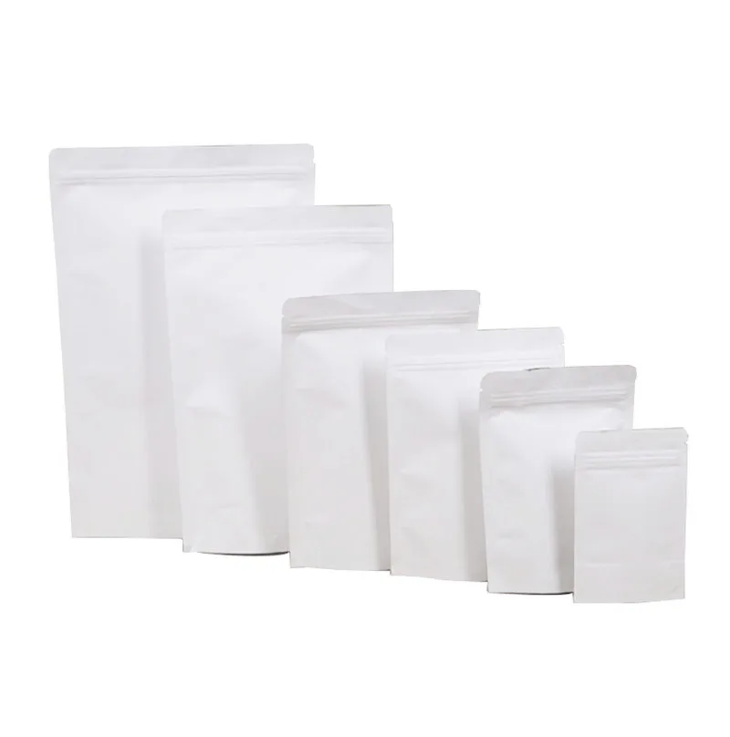 100pcs Matte White Heat Seal Ziplock Packaging Bag Aluminum Foil Pouches Stand Up Ziplock Pouches Reclosable Food Storage Bags