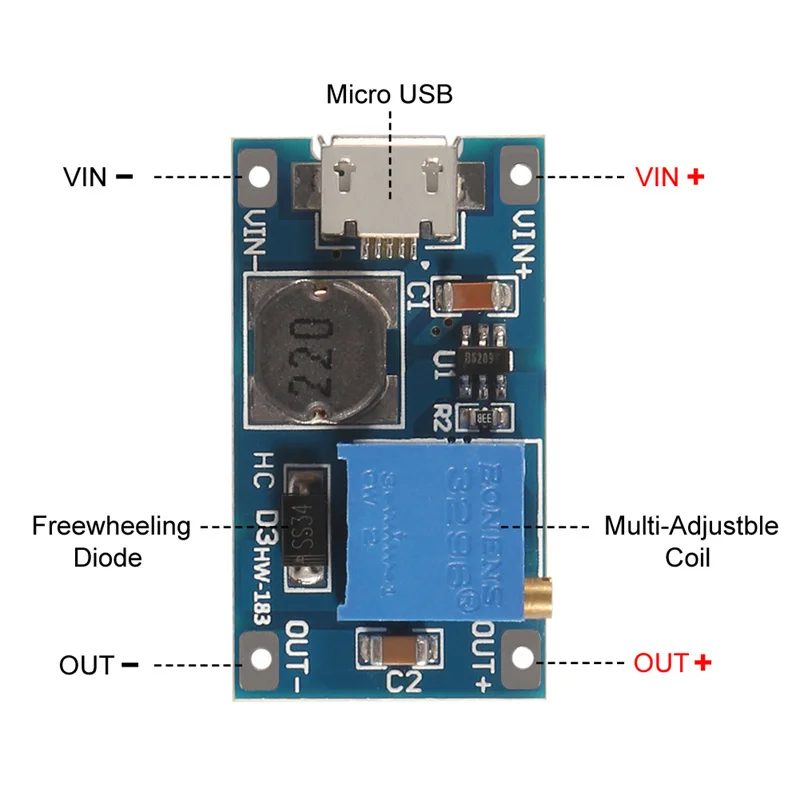 12pcs 부스트 앰프 MT3608 DC-DC 2V-24V ~ 5V-28V 2A 마이크로 USB DC 전압 레귤레이터 Ardunio 용 전원 공급 장치 모듈