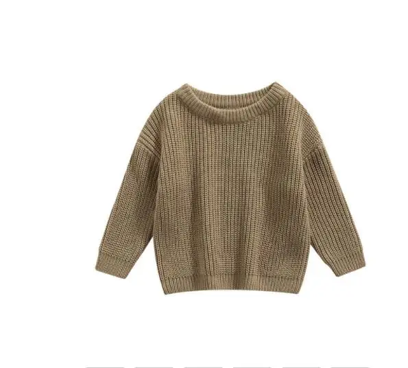 Winter Fall Baby Infant Woolen Sweater Boys Girls Solid Color Round Neck Long Sleeve Knitted Pullovers Sweaters Tops
