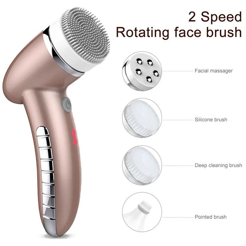Facial Cleansing Brush Rechargeable Electric Spin Face Brush Waterproof Face Scrubber Massager with 4 Brush Heads Facial Machine