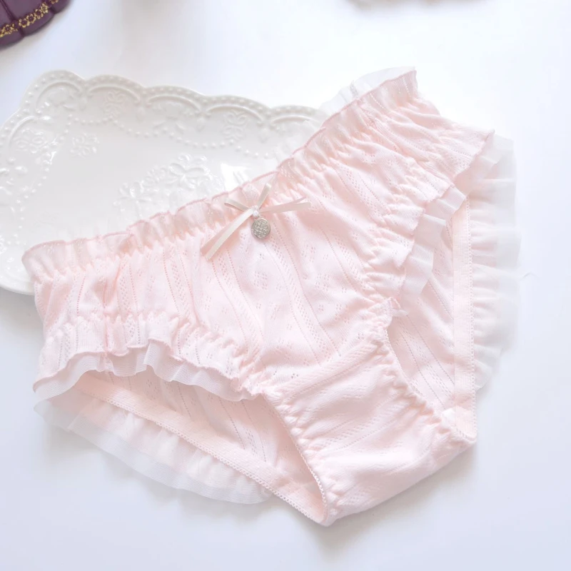 Cotton Ruffle Cute Lovely Sweety Girl Panties Bow Japanese Princess Style High Elasticity Breathable Sexy Women Underwear Breifs