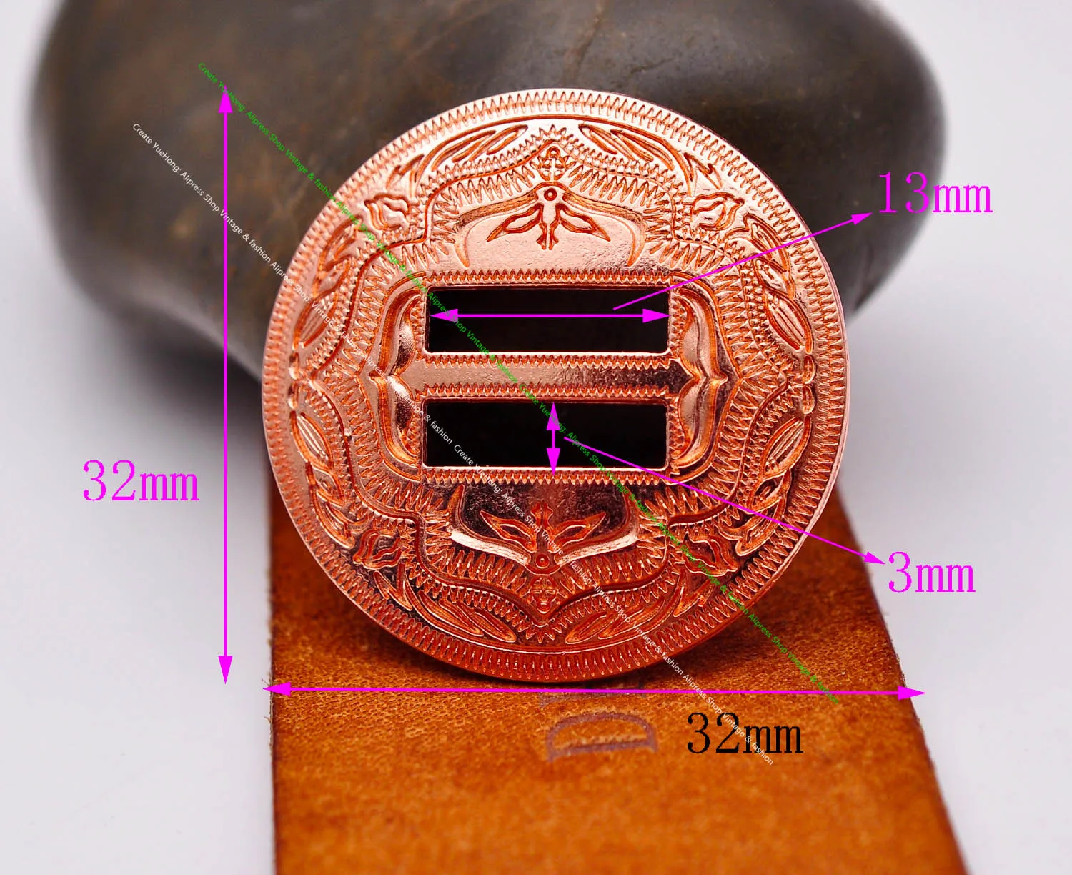 6X Western Cowboy Rose Gold Horse Saddles Tack Headstall Bridle Leathercraft Leather Belt Slotted Conchos Buckle Clasp 1-1/4