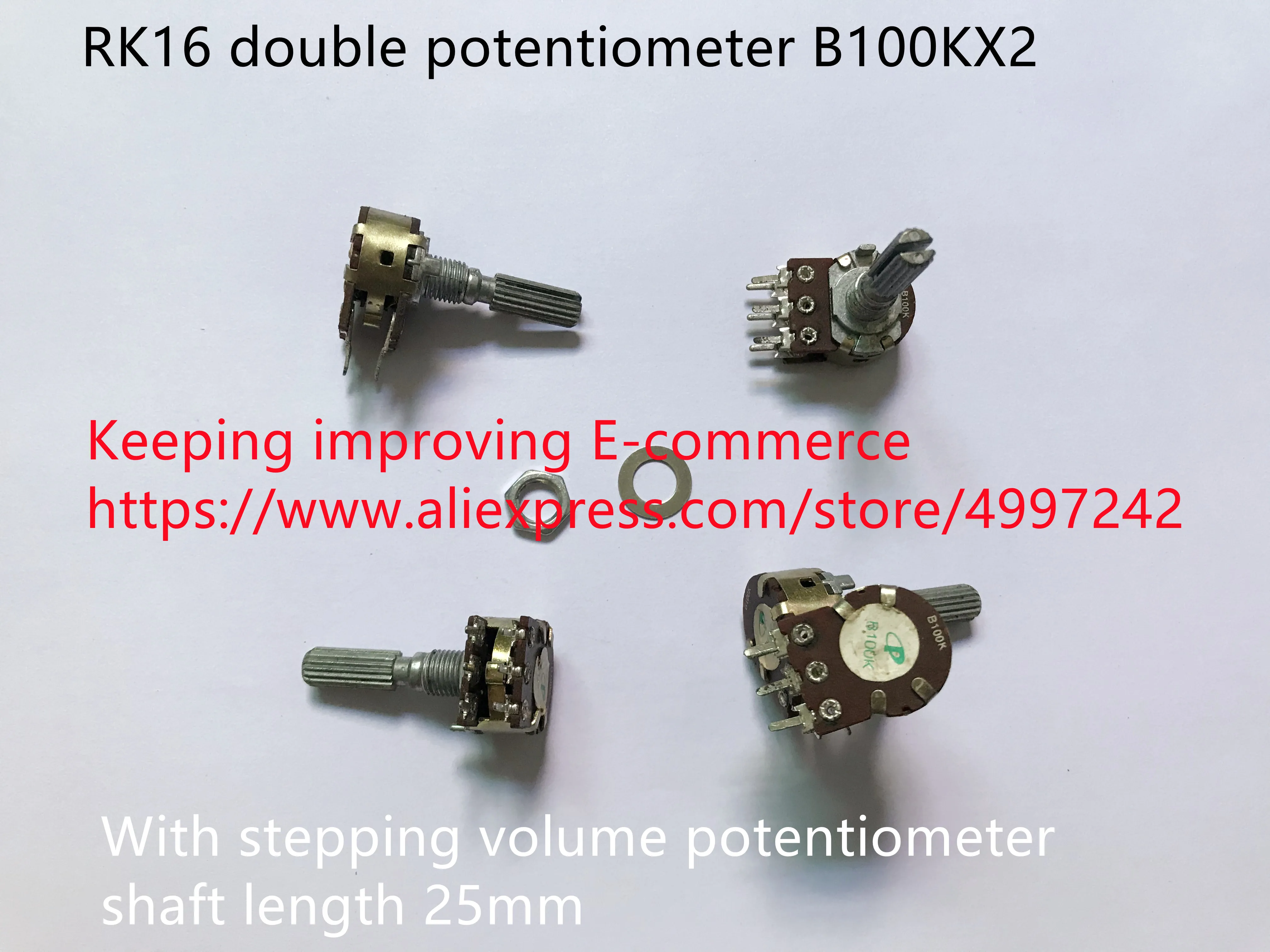 Original new 100% RK16 type double potentiometer B100KX2 with stepping volume potentiometer shaft length 25mm (SWITCH)