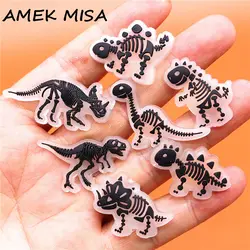 1pcs Luminous Shoe Charms Fluorescent Black Dinosaur Skeleton PVC Shoe Accessories Decoration Clog Clips Fit Party Kids Gifts