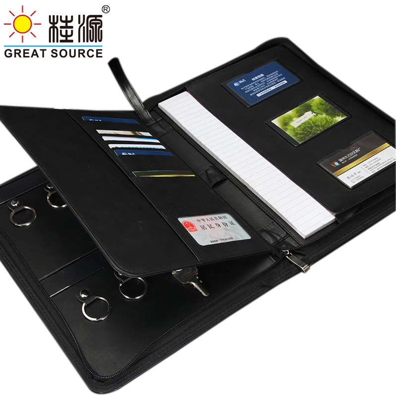 MQQ A4 Manager Comference Folder Key Manage Folder For A4 File Padfolio Leather Portfolio Organizer Office Zipper Bags(3PCS))