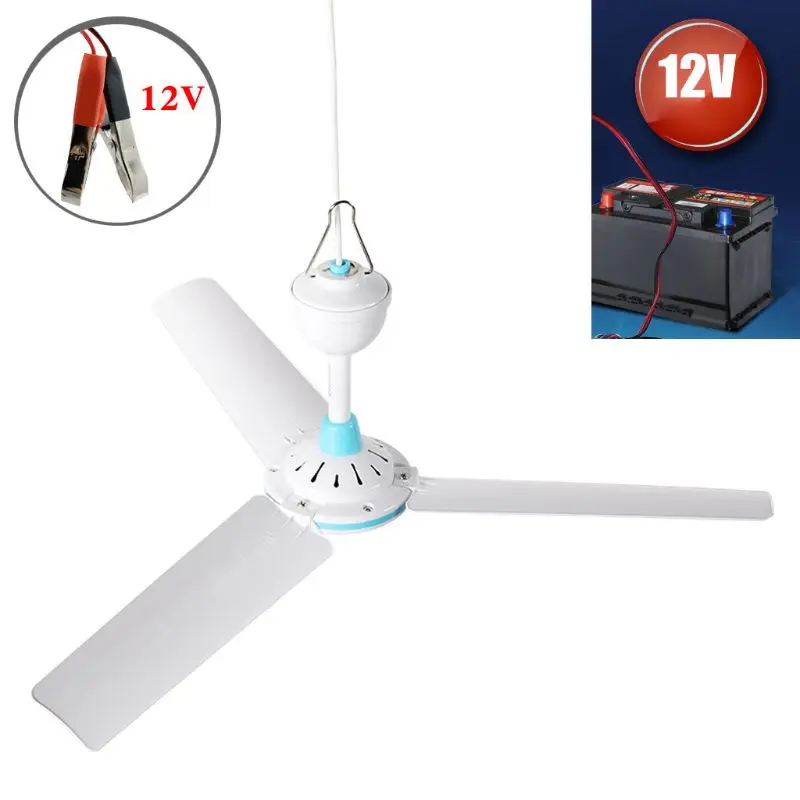 Household 12V Ceiling Fan Air Cooler Hanging Tent Fans with 2.4m Cable for Home Bed Camping Outdoor Office Barbecue