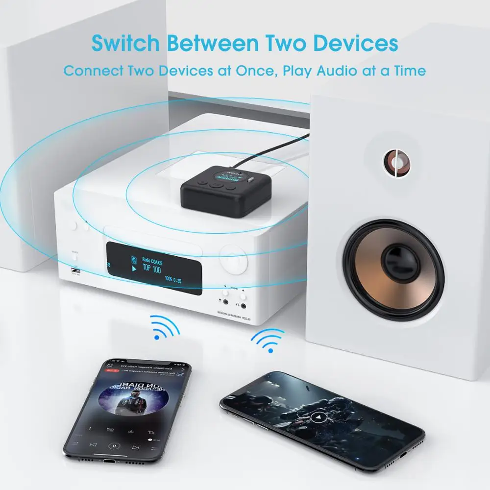 ترقية Mpow بلوتوث محول الصوت Mpow BH492 بلوتوث 5.0 استقبال مع شاشة OLED والصوت ثلاثية الأبعاد لنظام ستيريو المنزل سيارة