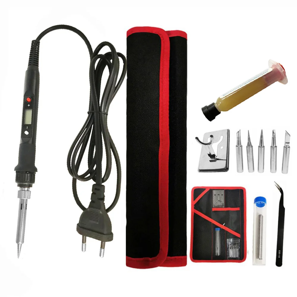 80W Digital Electric Soldering Iron Set Kit Welding Iron Staion 110V 220V with Soldering Paste Flux Tips Stand  Tool Bag