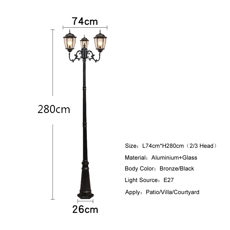 (H≈ 2.8M) ยุโรปสวนกลางแจ้งวิศวกรรมสวน Garden Road Lighting Pole Street Light