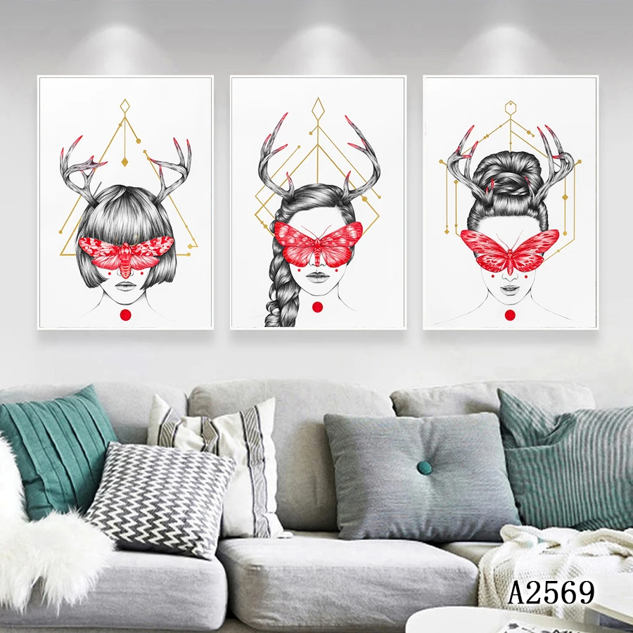 Modern Abstract Oil Painting Print on Canvas 3pcs Cartoon Girl and Dress Canvas Printing Wall Art Picture for Home Decor