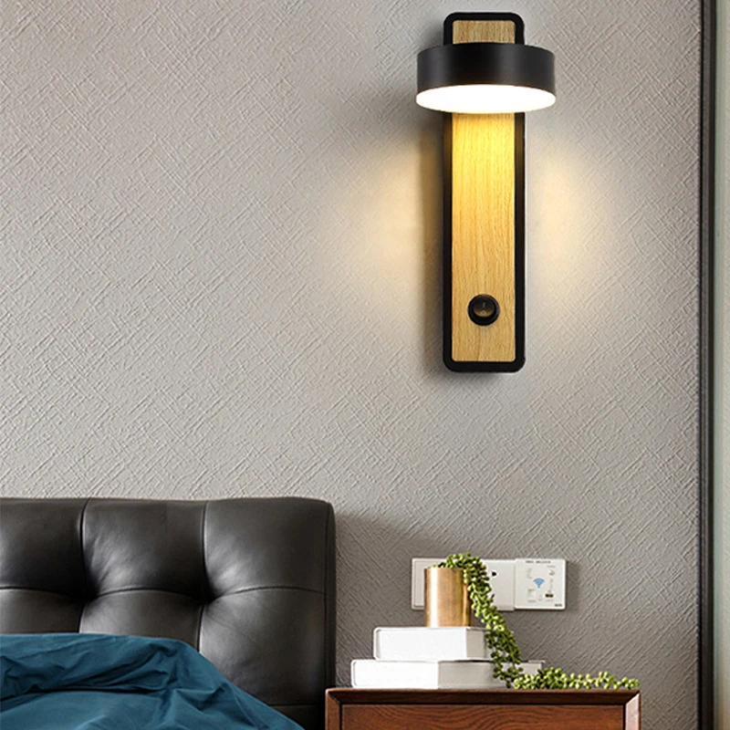 Modern LED Wall Lamp With Switch Rotatable Lampshade Study Reading Wall Sconce Bedside Lamps Bedroom Living Room Indoor Lighting