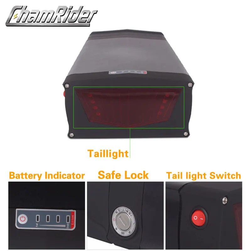 48V ebike battery case 36V 52V 60V 72V Electric bike battery box 5V USB Double Layer luggage rack 10S10P 13S9P 14S8P 16S7P 20S5P