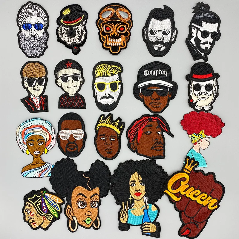 

Black African Girl Patch Rapper singer Embroidered Patches For Clothing Iron on Patches Badges DIY Decoration Clothes Stickers