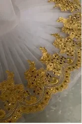 1Yard Gold Sequins Cording Fabric Flower Venise Venice Mesh Lace Trim Applique Sewing Craft For Bride Wedding Dresses 13cm