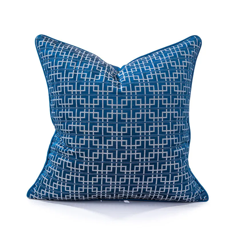 

Blue Pillows Chinese Geometric Cushion Case Jacquard Decorative Pillow Cover For Sofa Retro Living Room Home Decorations