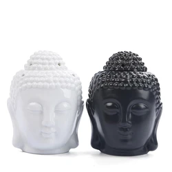 Ceramic Buddha Head Aromatherapy Oil Burner, Aroma Essential Oil Diffuser, Indian Buddha Tibetan Incense Burner, Tealight Hold