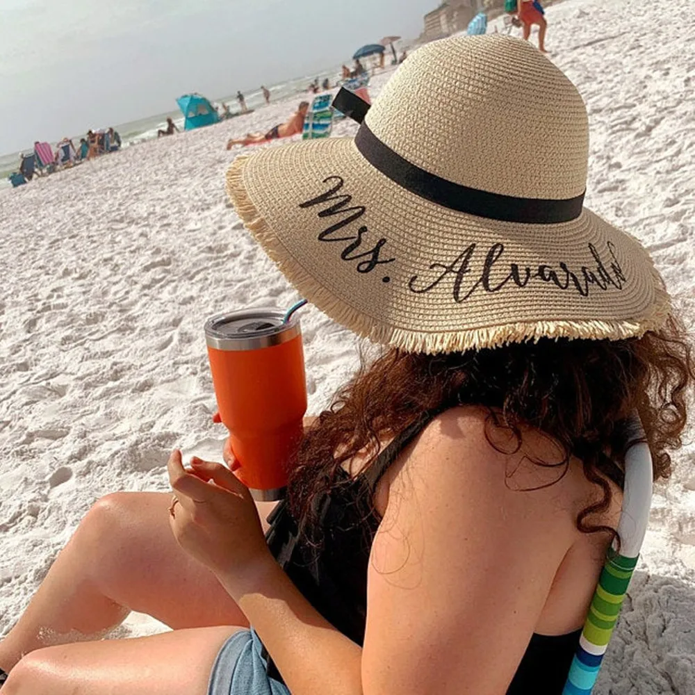 Custom Beach Floppy Sun Hat for Honeymoon and Bachelorette party, Personalized Bridal Shower Favors Bridesmaid Travel Gifts