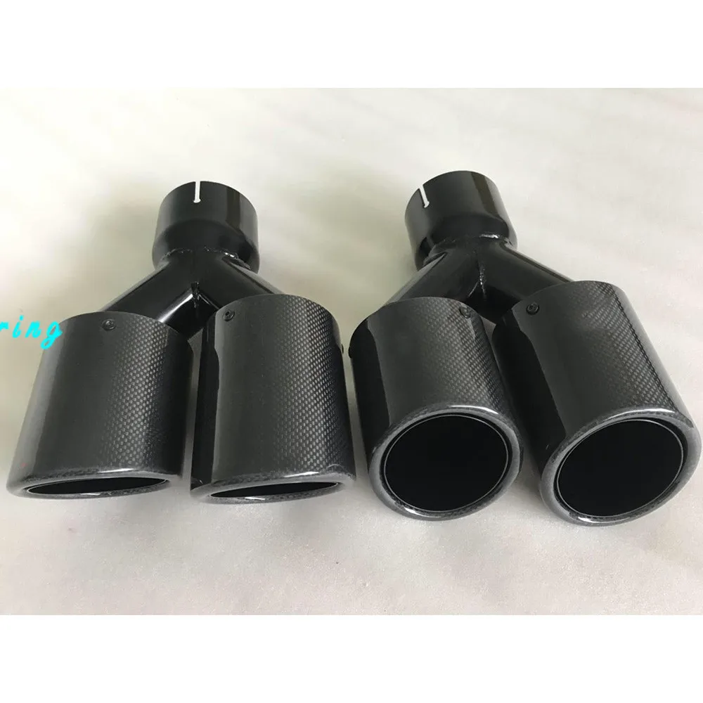 1 PC Car Modification Universal Dual Glossy black Automobile Exhaust pipe MUFFLER  pipe  carbon fiber exhaust  tip universal