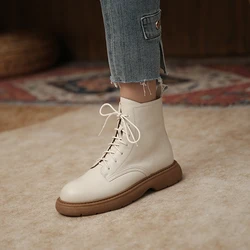 Women Shoes Women Boots 2024 Winter Genuine Leather Ankle Boots zapatos de mujer womens platform heels chunky boots lace up