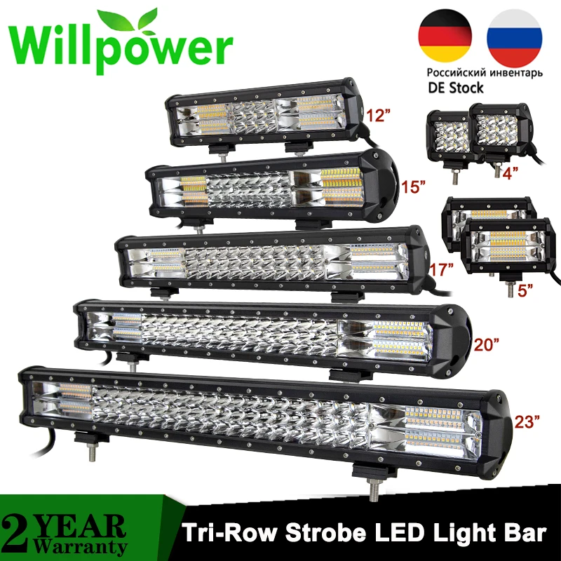 

12 15 17 20 23" inch Tri-rows Strobe Flash LED light bar 7D 5 models Dual Color White Yellow offroad 4x4 car light 12V 24V