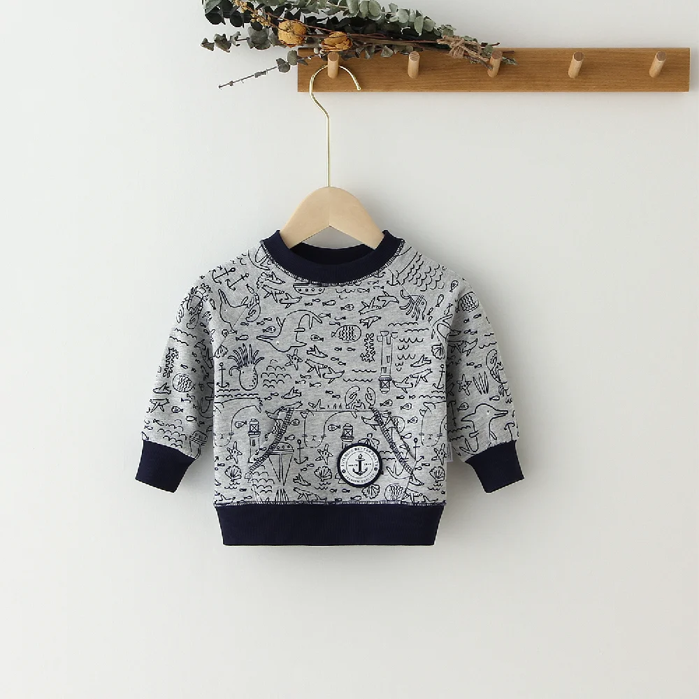 Spring Toddler Baby Boys Sweatshirts Tops Fashion Kids Long Sleeve Printed T-shirt Sweatshirt Toddler Boy Clothes Kids Outfits