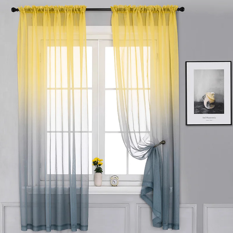 Modern Gradient Tulle Window Curtains For Living Room 3D Color Organza Yarn Sheer Voile Curtain For Bedroom Kitchen Drape Decor