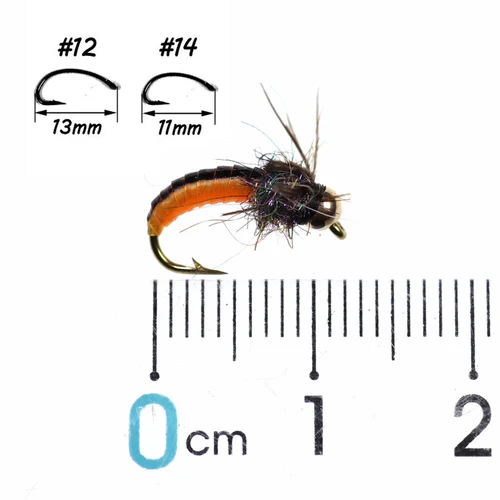 Imagen 2 del producto Bimoo 8 piezas # 12 # 14 cabeza de cuentas de latón hundimiento rápido ninfa Scud mosca insecto gusano trucha pesca moscas insecto Artificial pesca cebo señuelos